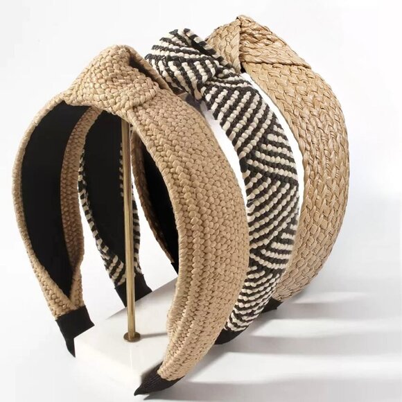 Knotted Headbands for Women Summer Trendy Straw Headband with Knot, 3PCS Women B - Picture 1 of 7